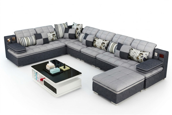 Muebles conjunto de salón Sofá de esquina de lujo en forma de U Sofás tapizados Sofá Relax Tela Asiento