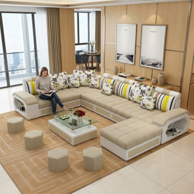 Sofá Muebles Conjunto de salón Sofás de lujo Sofá de esquina en forma de U Tapizado Moderno Sofás de relax
