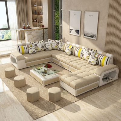 Sofá Muebles Conjunto de salón Sofás de lujo Sofá de esquina en forma de U Tapizado Moderno Sofás de relax