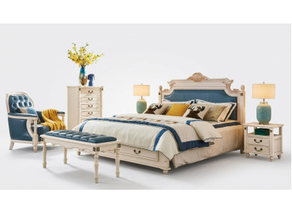 Diseñador de cama doble tapizada cama dormitorio cama matrimonial cuero estilo colonial.