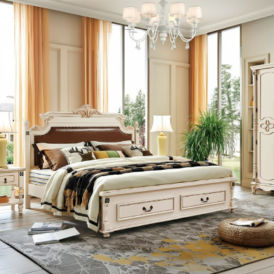 Cama tapizada de diseño de lujo doble camas de hotel dormitorio barroco muebles de madera nuevos