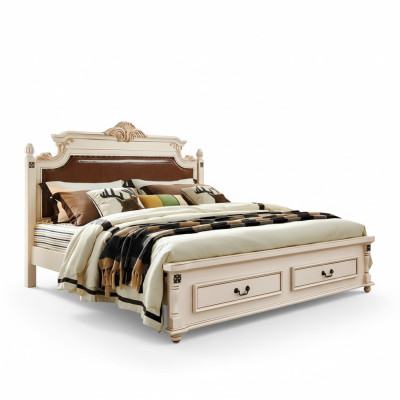 Cama tapizada de diseño de lujo doble camas de hotel dormitorio barroco muebles de madera nuevos