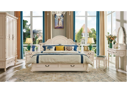 Set de dormitorio Cama Mesita de noche Armario Silla tocador Diseño de 6 piezas.