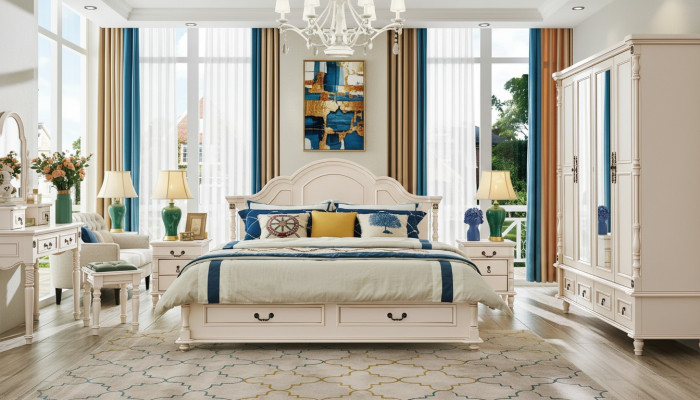 Doble dormitorio de hotel con camas de 180x200 cm de madera con diseño de lujo y tapicería nueva.