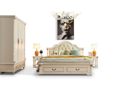 Conjunto de dormitorio cama mesita de noche armario de madera diseño 4 piezas.