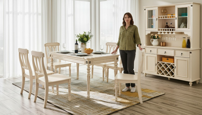 Comedor Mesa de comedor 6 sillas Juego de comedor de madera Mesa de cocina Grupo de 7 piezas Nuevo