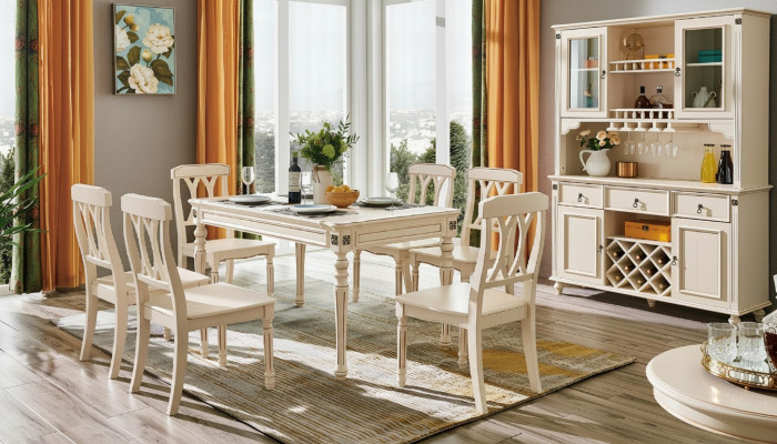 Comedor Mesa de comedor 6 sillas Juego de comedor de madera Mesa de cocina Grupo de 7 piezas Nuevo
