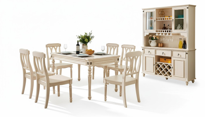 Comedor Mesa de comedor 6 sillas Juego de comedor de madera Mesa de cocina Grupo de 7 piezas Nuevo
