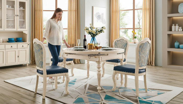 Mesa redonda de estilo barroco Mesa clásica de comedor Muebles Mesas de madera Muebles nuevos