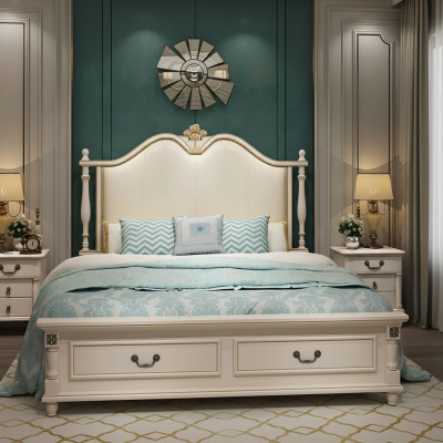Cama Acolchada Diseño Lujo Doble Camas de Hotel Reales de Madera Barroca Muebles Nuevos