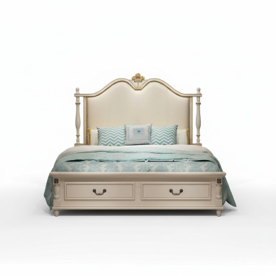 Cama Acolchada Diseño Lujo Doble Camas de Hotel Reales de Madera Barroca Muebles Nuevos