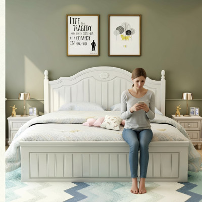 Juego de cama para dormitorio con 2 mesitas de noche, cama doble, juego completo de muebles de madera de 3 piezas.