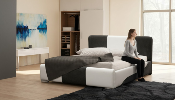 Cama Marco de cama Dormitorio Diseño Doble Hotel Moderno Tela 160x200 Camas Nuevas