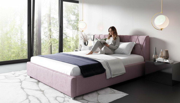 Cama Marco de cama Cama tapizada Camas Doble Hotel 180x200 Dormitorio Rosa Muebles