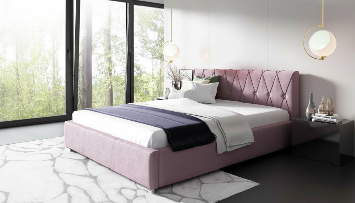 Cama Marco de cama Cama tapizada Camas Doble Hotel 180x200 Dormitorio Rosa Muebles