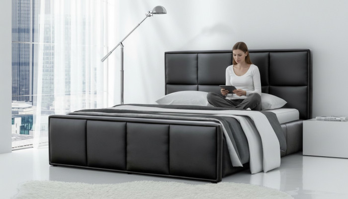 Cama doble Marco de cama Cama Muebles de cama Cama tapizada Camas Poliéster Moderno Negro