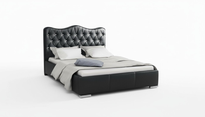 Estructura de cama Cama Cama de matrimonio Moderna Cama de cuero artificial Cama tapizada Cama doble Negra
