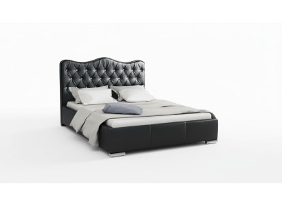 Estructura de cama Cama Cama de matrimonio Moderna Cama de cuero artificial Cama tapizada Cama doble Negra