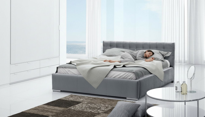 Marco de cama Cama doble Moderna Cama con cabecero Gris 160 cm habitación principal