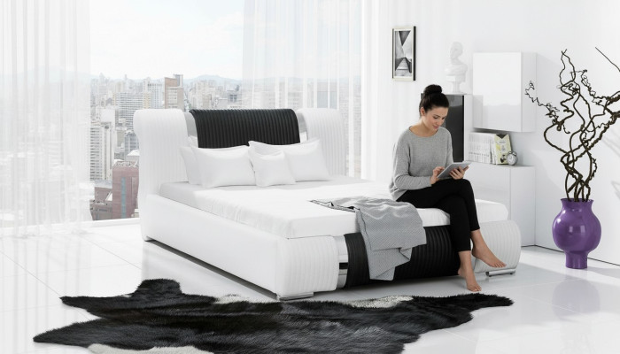 Cama marco de cama cama doble camas cama conyugal cama tapizada barra cromada blanco