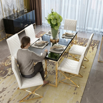 Mesa de comedor de lujo muebles de comedor mesa de metal dorado.