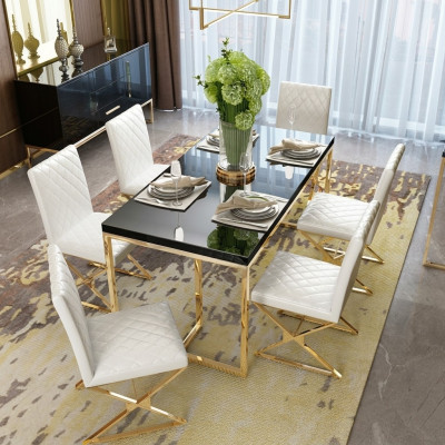 Mesa de comedor de lujo muebles de comedor mesa de metal dorado.
