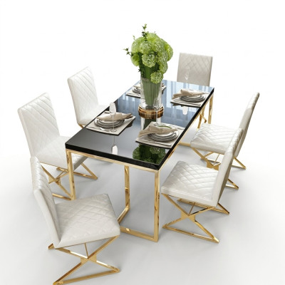 Mesa de comedor de lujo muebles de comedor mesa de metal dorado.