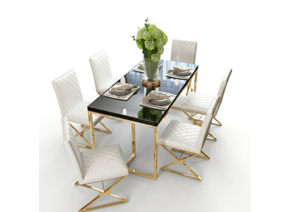 Mesa de comedor de lujo muebles de comedor mesa de metal dorado.