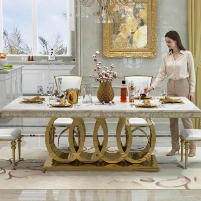 Mesa de comedor de lujo mesa de comedor metal dorado mesas muebles decoración