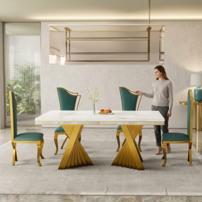 Mesa de comedor de lujo mesa de comedor de mesa de metal dorado mesas de comedor muebles decoración.