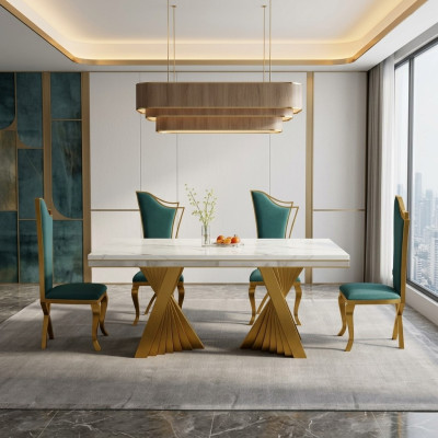 Mesa de comedor de lujo mesa de comedor de mesa de metal dorado mesas de comedor muebles decoración.