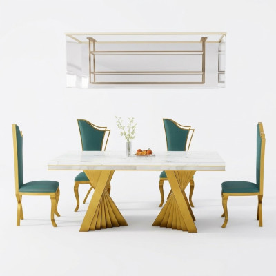 Mesa de comedor de lujo mesa de comedor de mesa de metal dorado mesas de comedor muebles decoración.