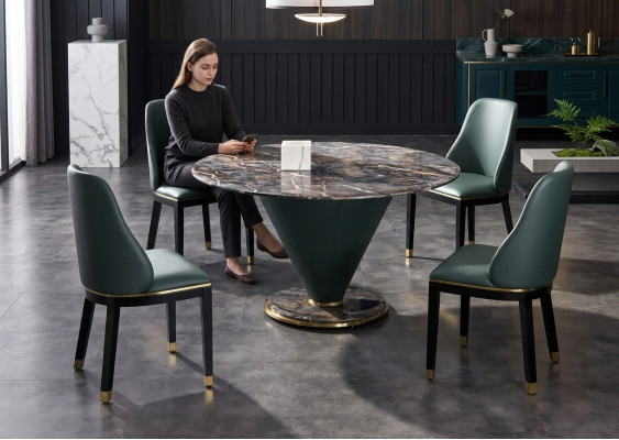 Mesas redondas de diseño de columnas Mesa de piedra Muebles de comedor Mesas redondas de comedor modernas