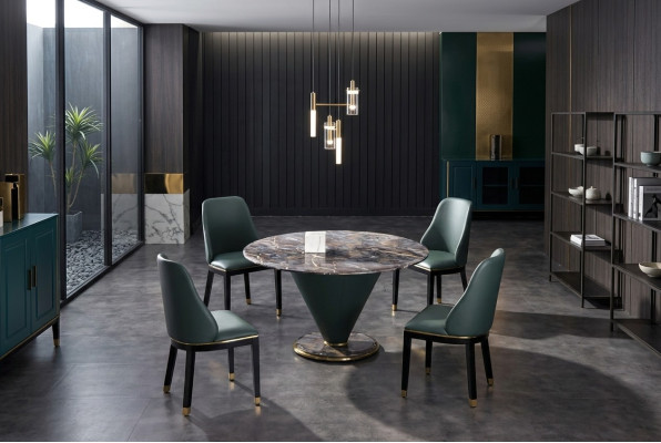 Mesas redondas de diseño de columnas Mesa de piedra Muebles de comedor Mesas redondas de comedor modernas