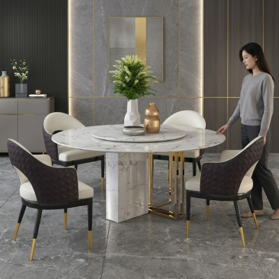Mesa redonda de lujo, diseño de mesas redondas de piedra, muebles de comedor, mesas de comedor modernas nuevas.