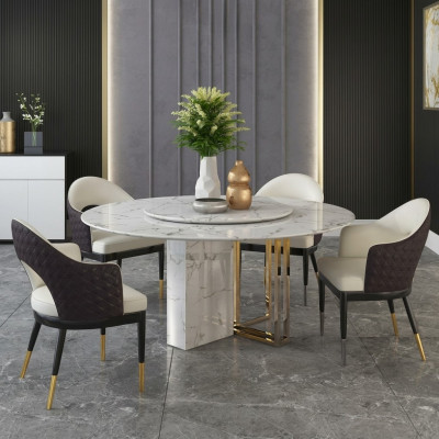 Mesa redonda de lujo, diseño de mesas redondas de piedra, muebles de comedor, mesas de comedor modernas nuevas.