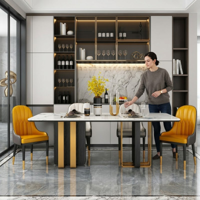 Mesas de comedor de mármol, mesa de comedor moderna, muebles mesas de diseño mesa comedor metal nuevo