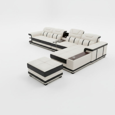 Conjunto de sofás en forma de L de diseño de asiento de esquina en cuero sintético.