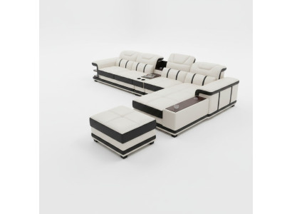Conjunto de sofás en forma de L de diseño de asiento de esquina en cuero sintético.