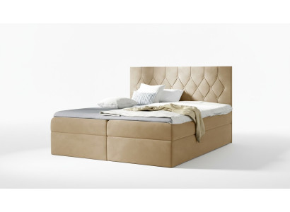 Cama somier de lujo con caja, camas de hotel tapizadas con función de almacenamiento, 180x200 cm, beige.