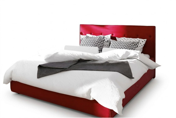Diseño de cama doble con función de cama de hotel en textil para dormitorios, camas y marcos de cama rojos.