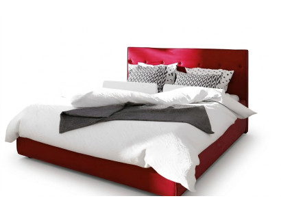 Diseño de cama doble con función de cama de hotel en textil para dormitorios, camas y marcos de cama rojos.