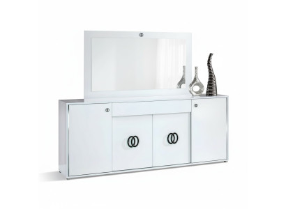 Conjunto de cómoda con espejo diseño armario de madera brillante XXL armario de lujo