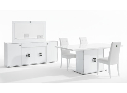 Mesa de comedor con 3 sillas, cómoda, espejo, lujo, madera, moderno, set de diseño de 6 piezas.