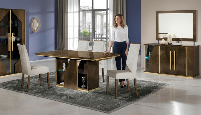 Conjunto de 4 sillas de comedor, sillones acolchados, muebles de madera, grupo de diseño