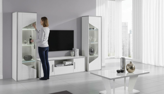 Mueble de TV móvil de salón vitrina pared equipada diseño blanco moderno nuevo set de 3 piezas