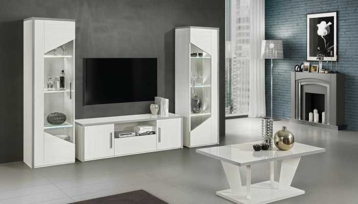 Mueble de TV móvil de salón vitrina pared equipada diseño blanco moderno nuevo set de 3 piezas