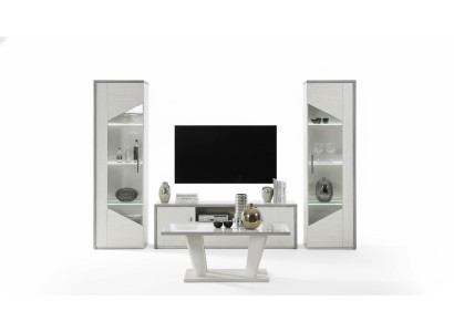 Mueble de TV móvil de salón vitrina pared equipada diseño blanco moderno nuevo set de 3 piezas