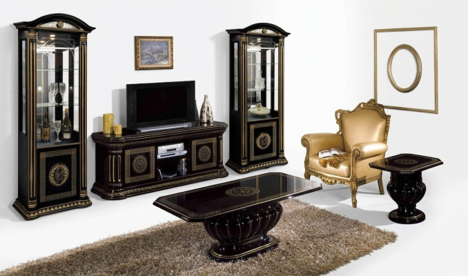 Juego de lujo de sala de estar de 5 piezas con vitrina, mesa de café y mesa lateral negra