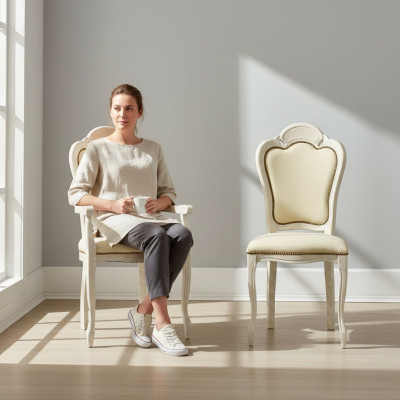 Silla con apoyabrazos Silla de comedor de madera Nuevas sillas de comedor Diseño de sillón Barroco